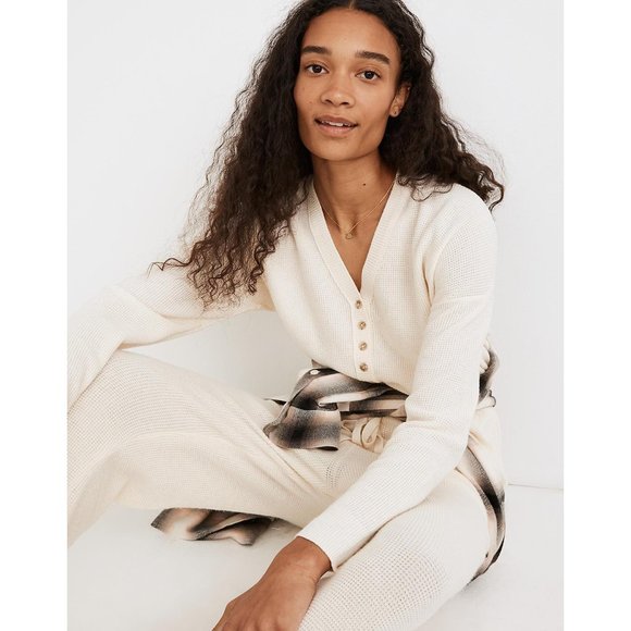 Madewell Tops - Madewell Asherton Waffle Henley Sweater Antique Cream Women's Size XXS